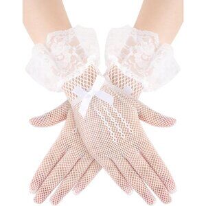 Women's Elegant Cream Short Bow Style Lace Gloves Dinner Wedding Party Prom
